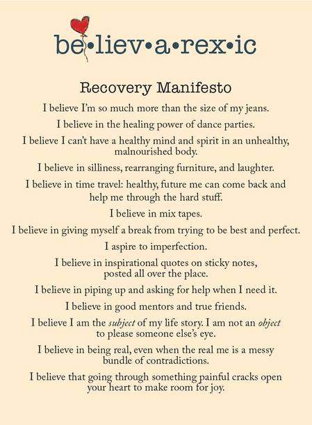 Recovery Manifesto from Believarexic, a novel by J. J. Johnson